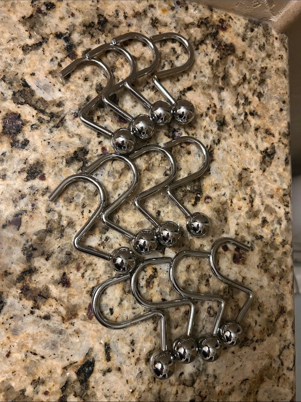 Polished Chrome Shower Curtain Hooks with Ball Ends - Set of 12